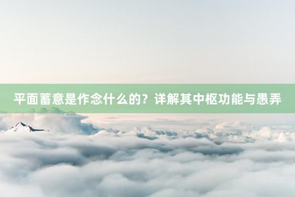 平面蓄意是作念什么的？详解其中枢功能与愚弄